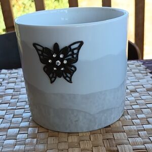 Gray And White Ceramic Vase with Butterfly Accent